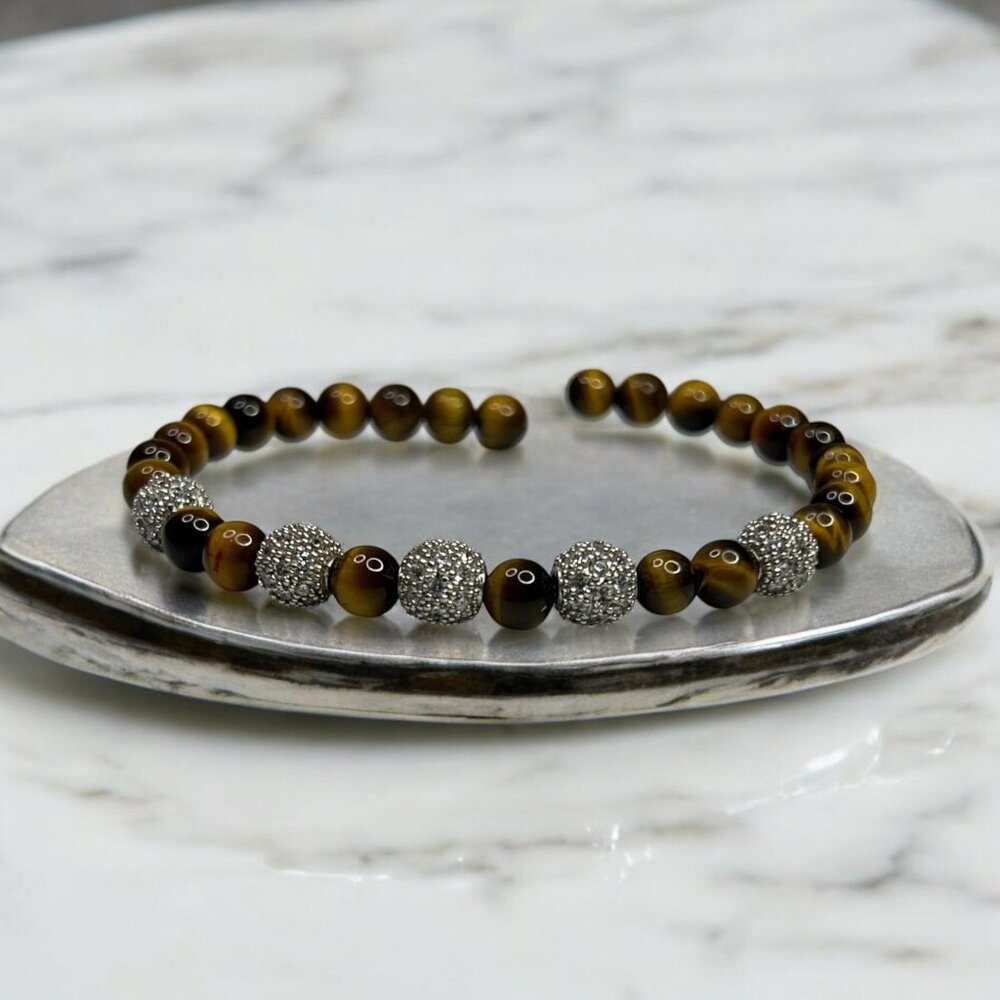 Tigers Eye & Rhinestone Beaded Stretch Bracelet